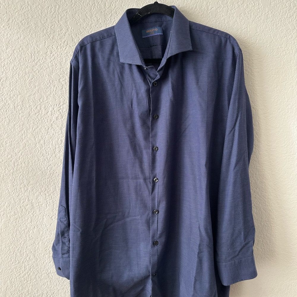 Broletto Classic Navy Pattern Button Down Dress Shirt Men’s Neck 18.5
